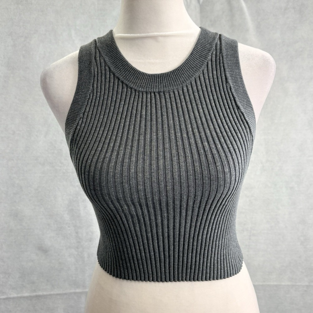 LUNYA Women Ribbed Sleeveless Cozy Organic Cotton Silk Crop Top Sz XS Gray 42-4